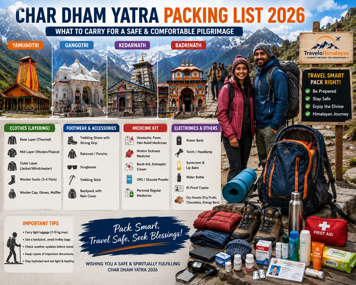 Char Dham Yatra packing list 2026 clothes shoes medicines and essentials