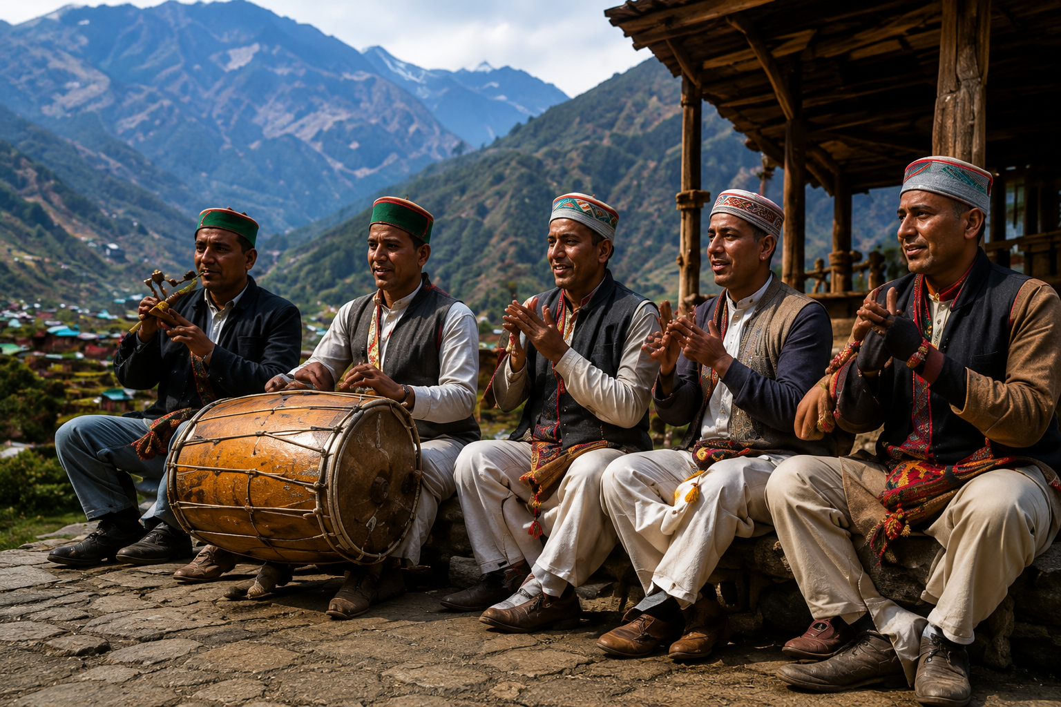 Traditional Uttarakhand folk musicians