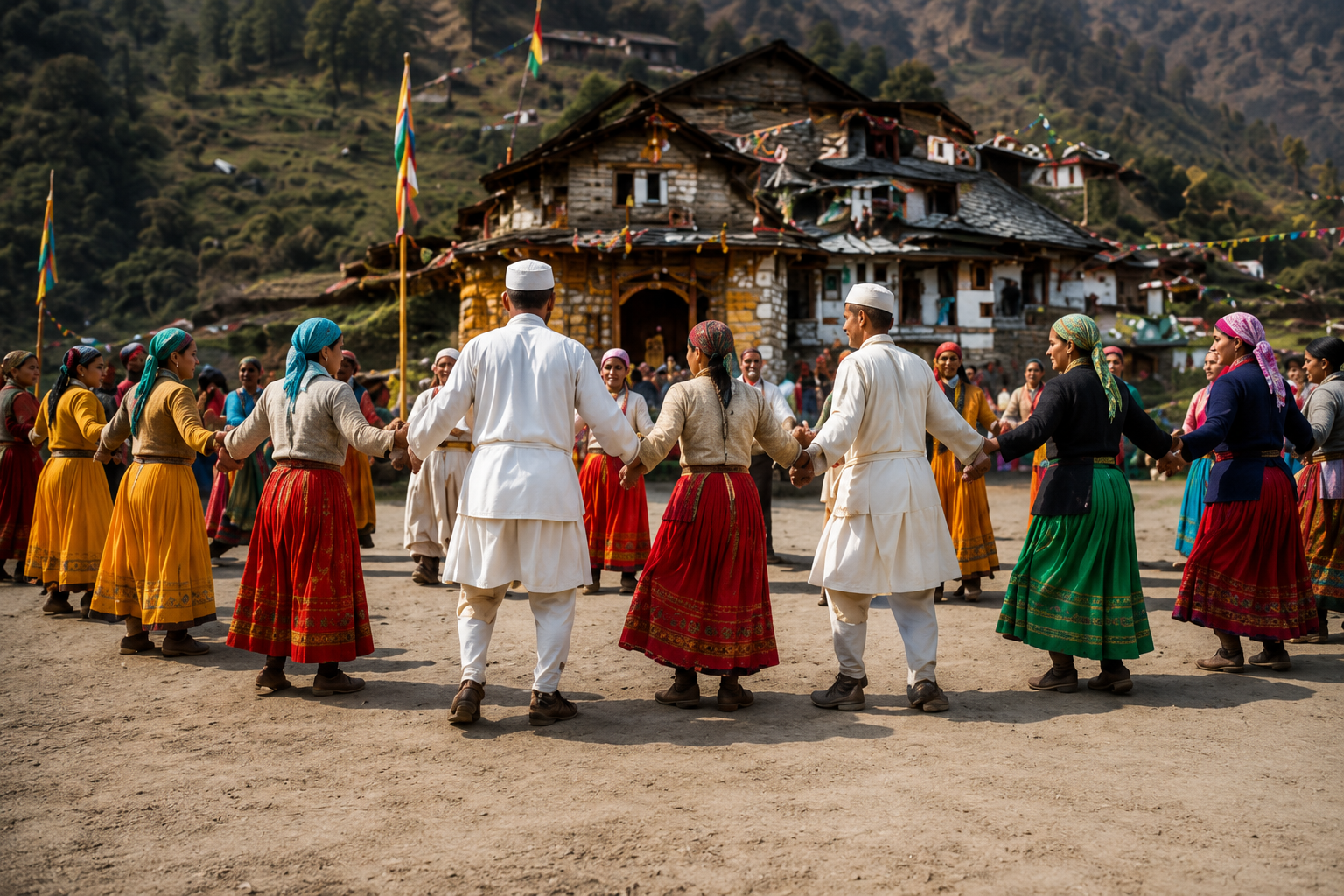 Uttarakhand villagers performing a traditional folk dance