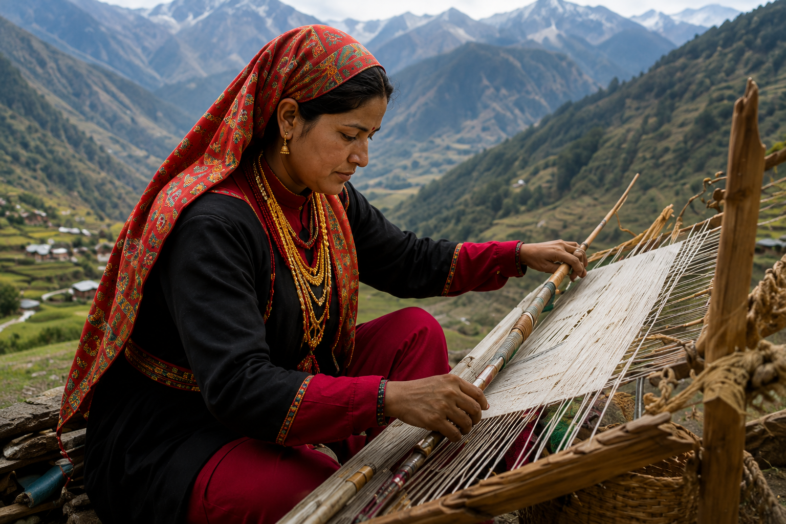 Uttarakhand artisan weaving by hand
