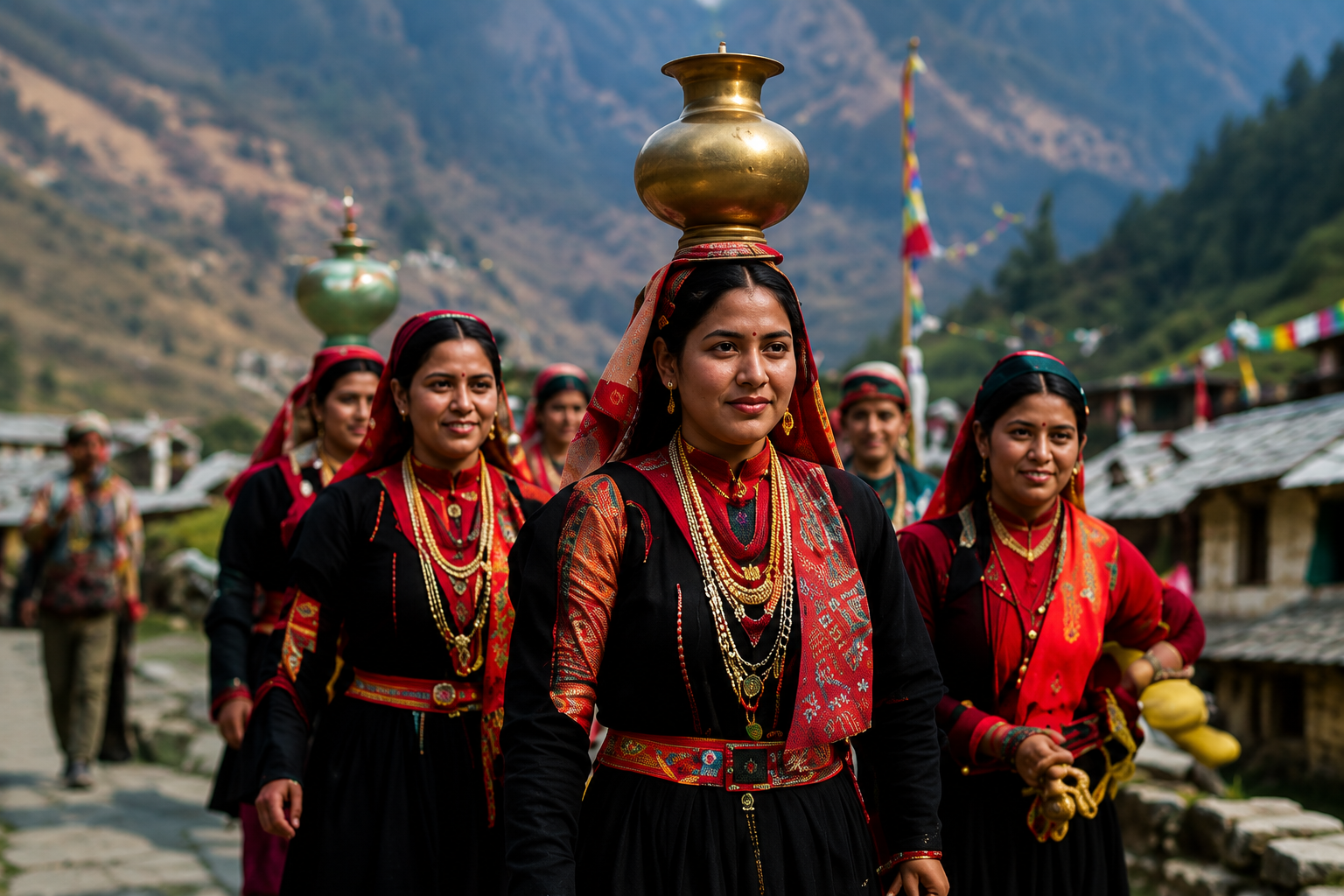 Women wearing traditional Uttarakhand attire